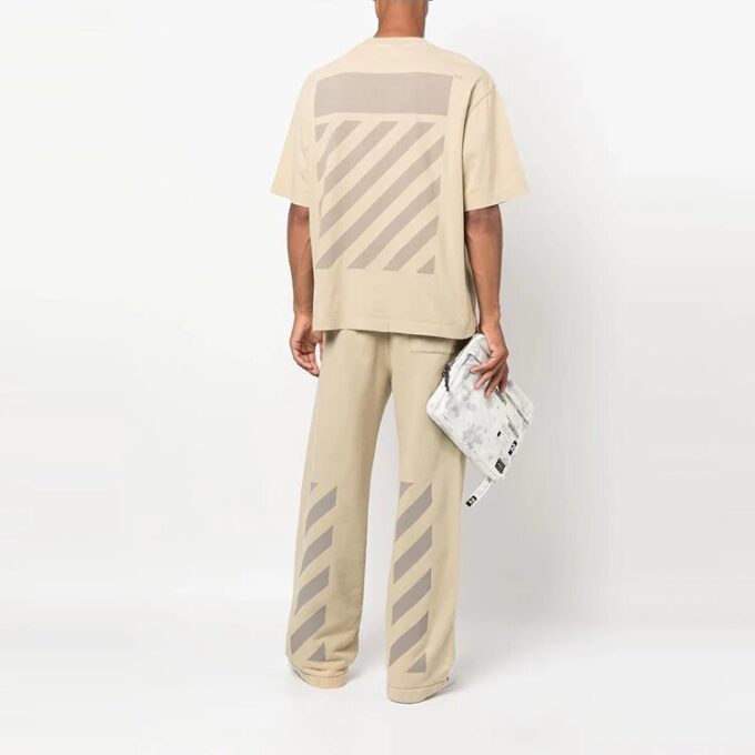 T-shirt à rayures à col rond et manches courtes beige Off-White pour homme
