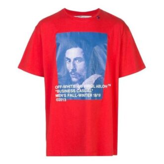 T-shirt rouge à manches courtes et coupe ample pour homme Off-White avec logo Bernini imprimé