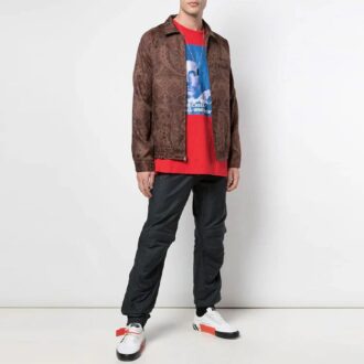 T-shirt rouge à manches courtes et coupe ample pour homme Off-White avec logo Bernini imprimé