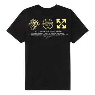T-shirt SS20 noir en coton avec symboles, manches courtes, logo, coupe normale pour homme