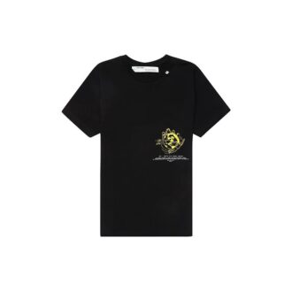 T-shirt SS20 noir en coton avec symboles, manches courtes, logo, coupe normale pour homme