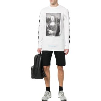 T-shirt unisexe blanc à manches longues ample avec imprimé Mona Lisa