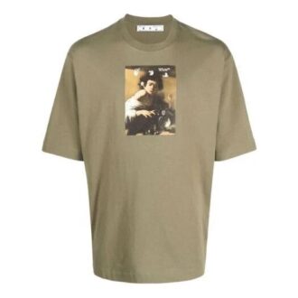 T-shirt vert à manches courtes et col rond pour homme Off-White, coupe ample, imprimé personnage