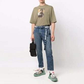 T-shirt vert à manches courtes et col rond pour homme Off-White, coupe ample, imprimé personnage