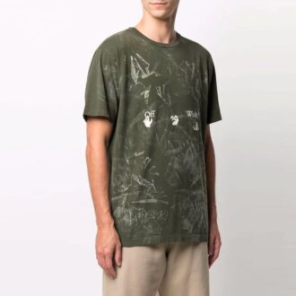 T-shirt vert à manches courtes et logo Off-White pour homme SS21