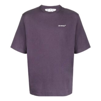 T-shirt violet à manches courtes et col rond pour homme, couleur blanc cassé, avec logo sur la poitrine et imprimé Carravagio au dos