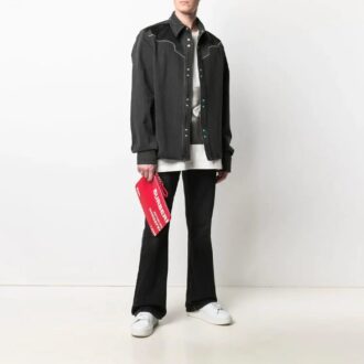 Veste chemise à revers avec motif flèches, version standard, gris et noir
