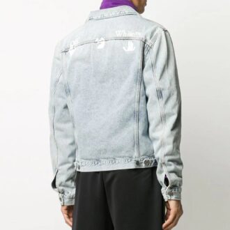 Veste en jean délavée avec logo pour homme, bleu clair