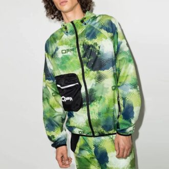Veste à imprimé camouflage avec fermeture éclair, version verte